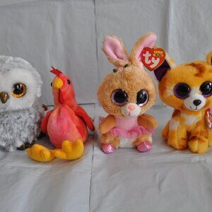 Lot of 4 TY Beanie Boos Plush Stuffed Toys Owlette Strut Twinkle Toes Pablo Tags